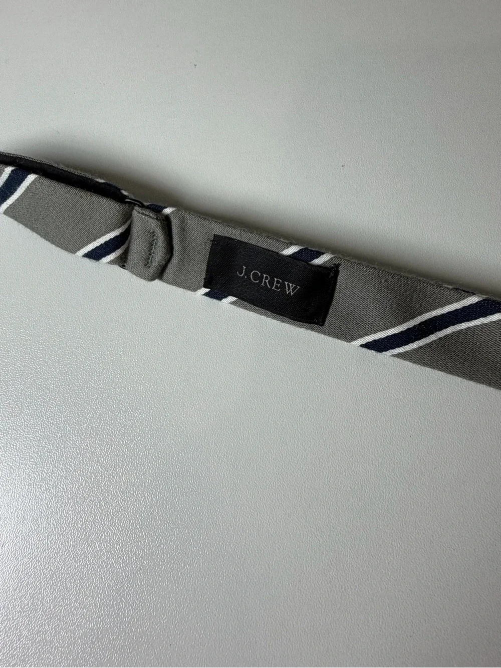 J. Crew Grey Striped Adjustible Silk Bow Tie with Navy and White Stripes Classic